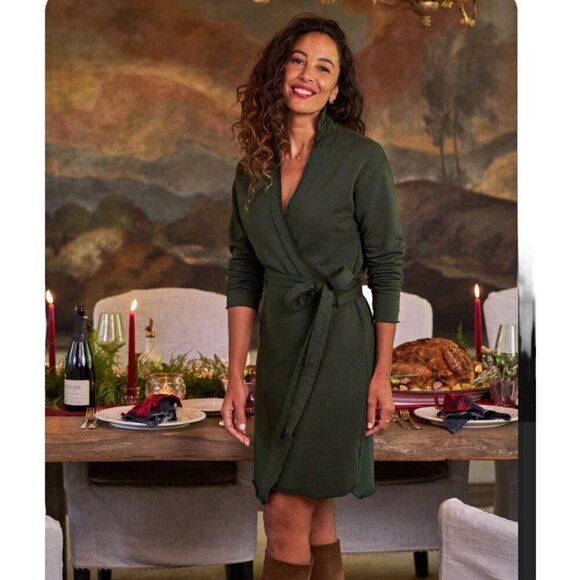 NWOT Frank & Eileen Womens Willa Wrap Dress Sz L Green Long Sleeve Triple Fleece - Picture 1 of 8